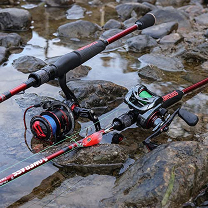 One Bass Fishing Rod and Reel Combo, IM7 Graphite 2 Pc Blank Baitcasting Combo, Spinning Rod with SuperPolymer Handle - color: Red, size: 6'0"Medium-Fast with 1000 Reel