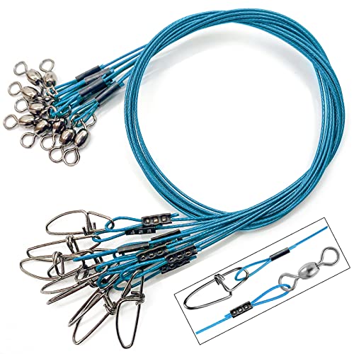YOTO Steel Fishing Leaders Wire丨125LB Heavy Duty Saltwater Fish Leader丨High Strength Leader with Swivel and Snap - color: blue-30pcs