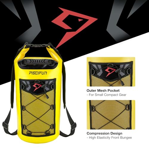 Piscifun Dry Bag, Waterproof Floating Backpack 10L/20L/30L/40L with Waterproof Phone Case for Boating, Kayaking, Fishing - color: Yellow, style: 30l