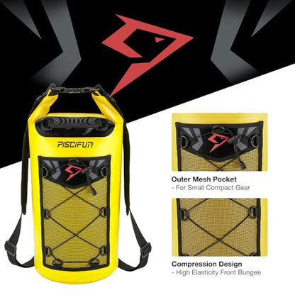 Piscifun Dry Bag, Waterproof Floating Backpack 10L/20L/30L/40L with Waterproof Phone Case for Boating, Kayaking, Fishing - color: Yellow, style: 30l
