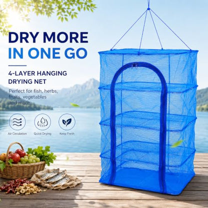 Toddmomy Foldable Fish Drying -Layer Hanging Mesh Dryer for Shrimp Fish Fruit Vegetables Lightweight Quick-Dry Cage with Buckle 25.98 X 15.74 X 15.74 in for Indoor Outdoor Use