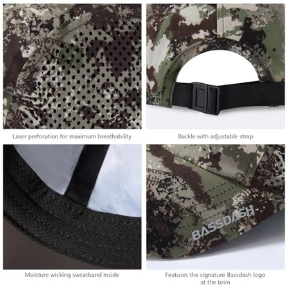 BASSDASH UPF 50+ Foldable Fishing Hat Baseball Cap with Removable Neck Flap Portable for Men Women Golf Hiking - color: Grunge Camo With Unfoldable Brim