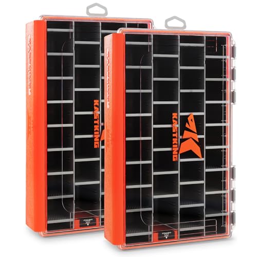 KastKing HyperSeal Waterproof Tackle Box, 3700 Deep Tackle Trays, Fishing Tackle Box Organizer With Removable Dividers, Fishing Gear & Fishing Accessories Storage, 2 Packs - size: 3700 Deep(2 Packs with compartment)