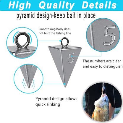 Pyramid Sinkers for Surf Fishing – Lead Fishing Weights, No-Roll Bottom Hold - style: 5oz-4pcs