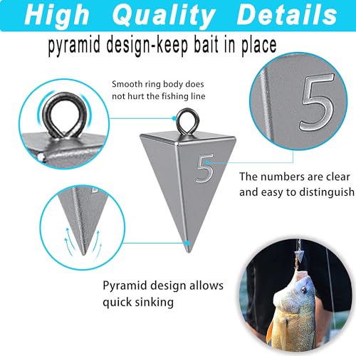Pyramid Sinkers for Surf Fishing – Lead Fishing Weights, No-Roll Bottom Hold - style: 5oz-4pcs