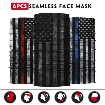 Neck Gaiter for Men Women Headwear Bandana Head Wrap Face Scarf Mask Cover Warmer Balaclava-Seamless & Versatile - color: B-9pcs-black-flag