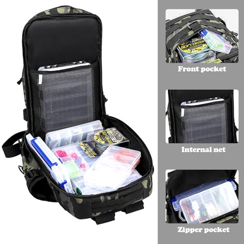 Fishing Tackle Backpack, Portable Fishing Tackle Storage Bag, Multifuction Large-Capacity Sling Bag, Fishing Gear Bags, (Dark Night Camouflage) - color: A-Dark Night Camouflage