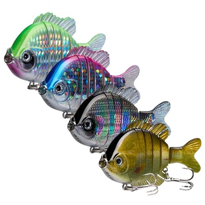 BASSDASH SwimPanfish Multi Jointed Panfish Bluegill Swimbaits Hard Topwater Bass Lures Fishing Lure Crank Saltwater 3.5in/0.85oz,Pack of 4 - color: GBPG