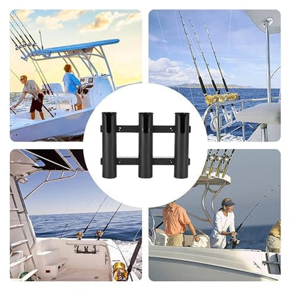 Fishing Rod Holders Wall Mounted 3 Pole Tubes Adjustable Fishing Rod Holder Bracke for Boat Kayak Garage Cooler Trailer Portable with Hardware - color: Black-2 Pole