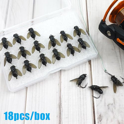 Bionic Fly Fishing Bait, 18/36pcs Fly Fishing Flies Lures Kit Trout Jigs Swimbait Dry Flies Trout Panfish Lures Freshwater Saltwater Flies Fly Fishing Hook Artificial Soft Bait - style: Black-18pcs