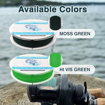 Reaction Tackle 9 Strand Braided Fishing line- High Strength and Long Casting - Smooth with Zero Stretch and Abrasion Resistant- Fresh or Saltwater Fishing - color: Moss Green, size: 65LB (300 yards)