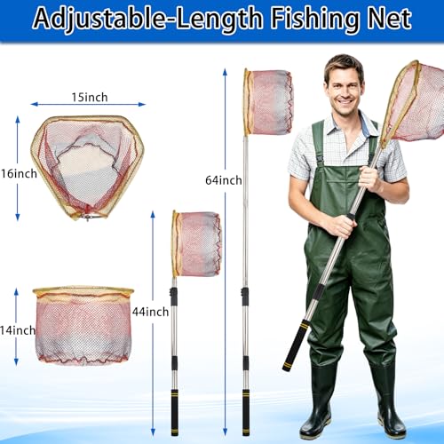Fish Net, 44-77” Fishing Net Foldable Designed for Catching Trout Netting Fish Shrimp Along Riverbanks and Lakeshores