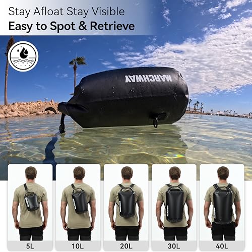 MARCHWAY Floating Waterproof Dry Bag Backpack 5L/10L/20L/30L/40L, Roll Top Sack Keeps Gear Dry for Kayaking, Rafting, Boating, Swimming, Camping, Hiking, Beach, Fishing - color: Black, size: 20L