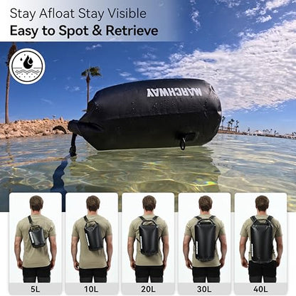 MARCHWAY Floating Waterproof Dry Bag Backpack 5L/10L/20L/30L/40L, Roll Top Sack Keeps Gear Dry for Kayaking, Rafting, Boating, Swimming, Camping, Hiking, Beach, Fishing - color: Black, size: 20L