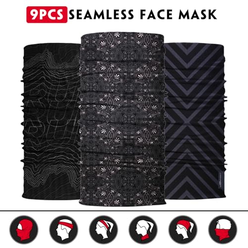 Neck Gaiter for Men Women Headwear Bandana Head Wrap Face Scarf Mask Cover Warmer Balaclava-Seamless & Versatile - color: B-men-black-series