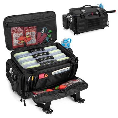 DSLEAF Waterproof Tackle Box Bag with Rod Holder, Soft Fishing Tackle Storage Bag with Non-Slip Base for Saltwater or Freshwater Fishing (Patent Design), Only Bag