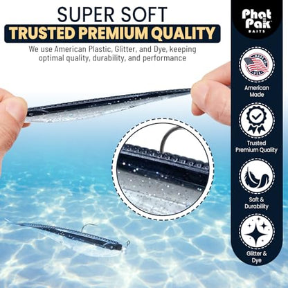 Phat Pak Baits - Micro Drunkin Shad Tiny Fluke Style LiveScope FFS Soft Jerkbait 2.5" 30ct Soft Plastic BFS Bass Fishing Lure - color: Baby Bass