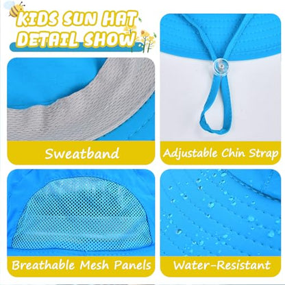 Outdoor Kids Sun Hats with Neck Flap Boys Girls Wide Brim UPF 50+ UV Protection Children Bucket Hat Safari Hat - color: 1pack-blue