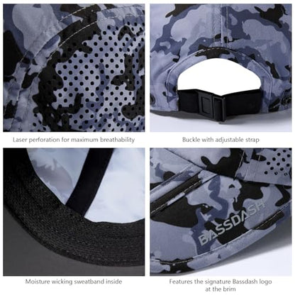 BASSDASH UPF 50+ Foldable Fishing Hat Baseball Cap with Removable Neck Flap Portable for Men Women Golf Hiking - color: Storm Camo With Foldable Brim