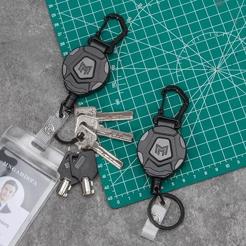 MNGARISTA 2-Pack Retractable Keychain, Heavy Duty Carabiner Badge Holder, Tactical ID Badge Reel Key Chain with 31.5” Steel Retractable Cord, 8.0 oz - style: 2-Pack