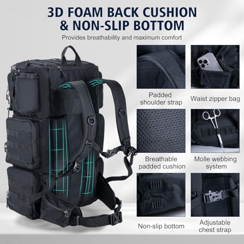 Goture Fishing Backpack with Cooler, 72L 600D Tackle Backpack Included 4 3700 Tackle Boxes, Dry & Wet Split Compartment, Large Fishing Tackle Bag with Rod Holders,Rain Cover for Travel Camping Hiking - color: Black (with 4 3700 Tackle Boxes)