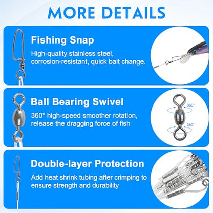 Fishing Leaders Fishing Fluorocarbon Wire Leader Line with Crane Swivels and Snap 20-50LB Fluorocarbon Leader Connector Tackle Lures Rigs or Hooks Fishing Leader Line for Saltwater Freshwater - size: 30lb-9" 12pcs
