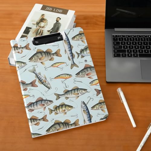 A4 Foldable Clipboard Folder with Double Clips Metal Clip, Pen Holder, 360 Degree Foldable Storage Clipboards Fish Hooks Lures Binder File Folder for Office,Nursing,Work,