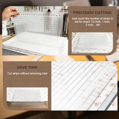 Upgrade Ruler for Quilting, 17-3/4in x 22in Slotted Quilting Ruler, High-Clarity Thickened Acrylic, Non-Slip Grip Extra Large Acrylic Fabric Strip Cutting Sewing, Crafting, Patchwork Ruler & Template