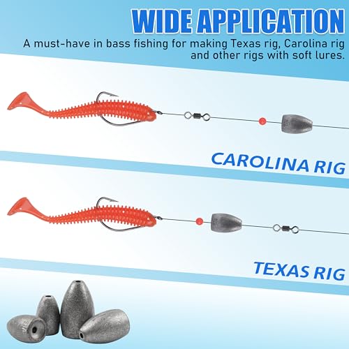 40Pcs Fishing Bullet Sinkers Worm Weights, Flipping Sinkers Slip Lead Weights for Bass Fishing Texas Rig Carolina Rig Saltwater Freshwater Fishing Tackle 1/8oz 3/16oz 1/4oz 3/8oz - size: ‎3/16oz-40pcs