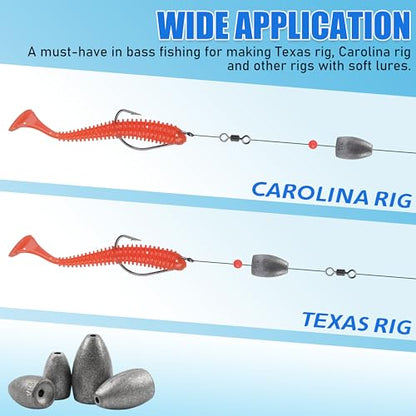 40Pcs Fishing Bullet Sinkers Worm Weights, Flipping Sinkers Slip Lead Weights for Bass Fishing Texas Rig Carolina Rig Saltwater Freshwater Fishing Tackle 1/8oz 3/16oz 1/4oz 3/8oz - size: ‎1/8oz-40pcs