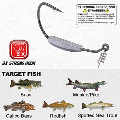 Weighted-Swimbait-Hooks-Jig-Heads-Soft Plastic Worm Fishing Hooks 3/0 4/0 5/0 6 Pack - size: Size 5/0,1/4oz 7g, 6-pack