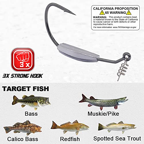 Weighted-Swimbait-Hooks-Jig-Heads-Soft Plastic Worm Fishing Hooks 3/0 4/0 5/0 6 Pack - size: Size 7/0,3/8oz 10.5g, 6-pack