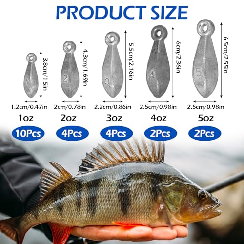 22 Pieces Fishing Weights Sinkers Kit with 1oz to 5oz Bank Sinkers for Saltwater Freshwater Fishing - Premium Fishing-Sinkers and Weights for Bass Casting