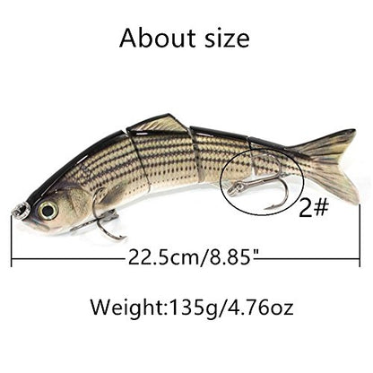 4 Segment Fishing Lures with BKK Hooks for Fishing, Easy Catch | 4.76oz Heavy-Duty Big Sinking Lifelike Swimbaits for Bass, Trout, Crappie, Walleye, Pike, Great for Fisherman, Dad Gifts
