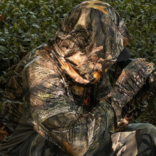 Palmyth Hunting Hoodie with Mask for Men Sun Protection Camo Fishing Shirts | UPF 50+, Mask Neck Gaiter, Quick Dry, 2 Zipper Pockets, Side Mesh Vent, Thumb Loops, Moisture Wicking, Stretchy, Breathable - color: Misty Thicket, size: 3X-Large