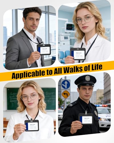 Uniclife 3 Pack Sliding ID Badge Holder Black Horizontal Hard Plastic Case with Clear Window Card Protector Pouch for Office School ID Credit Cards Proximity Key Cards Driver’s Licenses and Passes | Hard black sliding horizontal case with clear window pro