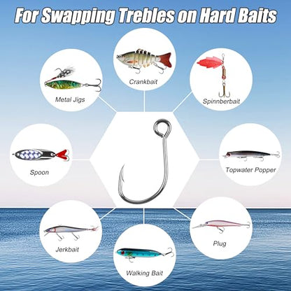 Fishing Inline Single Hooks - 60pcs/Box Single Replacement Hooks for Fishing Baits Lures Plugs Large Eye with Barbed for Saltwater Freshwater #4#2# 1# 1/0 2/0 - size: 2#-60pcs