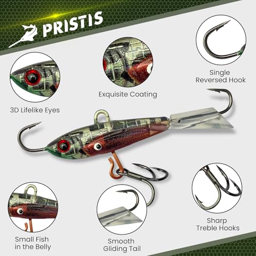 Pristis Jig Head Fishing Lures for Freshwater Saltwater, Weedless Swim Jig Teasers with Sharp Hooks & Exquisite Coating, Pre-Rigged Vibrating Swimbaits Kit Gear for Bass Crappie Walleye Trout Pike - color: 5 pcs Ice Fishing Jigs