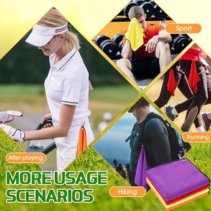 Batiyeer 12 Pcs Golf Towel Bulk for Golf Bags Microfiber Fabric Towel with Clip Waffle Pattern, Fitness, Camping, Hiking, Yoga - color: Red, Yellow, Orange, Purple