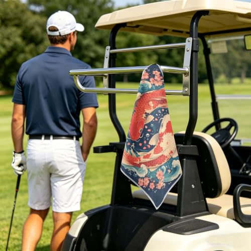 Fish Flowers Magnetic Golf Towel for Golf Bags Microfiber with Clip | Golf Essentials for Women Men Attaches to Carts and Clubs 17.7"x17.7"