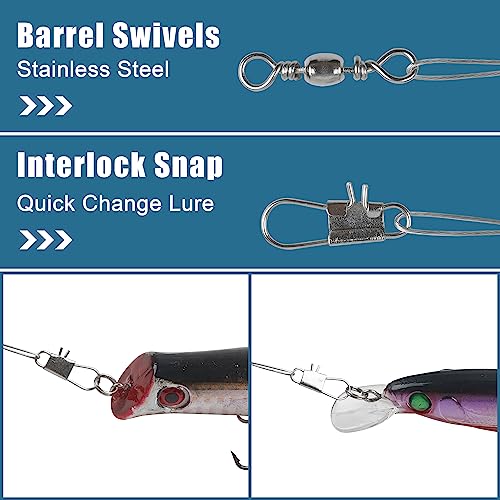 Fishing Leaders Saltwater,60pcs Stainless Steel Wire Leaders with Swivels Snap High Strength Fishing Line Leader for Connect Fishing Tackle Lure Bait Rig Hooks,6/8/10inch - color: Silver - 60pcs (6"+8"+10")