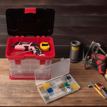 Stalwart Portable Tool Box Small Parts Organizer with Drawers, Red - color: Red and Black