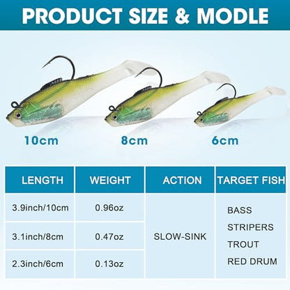 Soft Fishing Lures Pre-Rigged Swimbait Jig Head Paddle Tail Swim Baits Swim Shad Lures Soft Plastic Swimbait Bass Trout Walleye Sinking Baits Fishing Lures Kit for Saltwater Freshwater - color: 12pcs/pack, size: 6cm/2.36inch