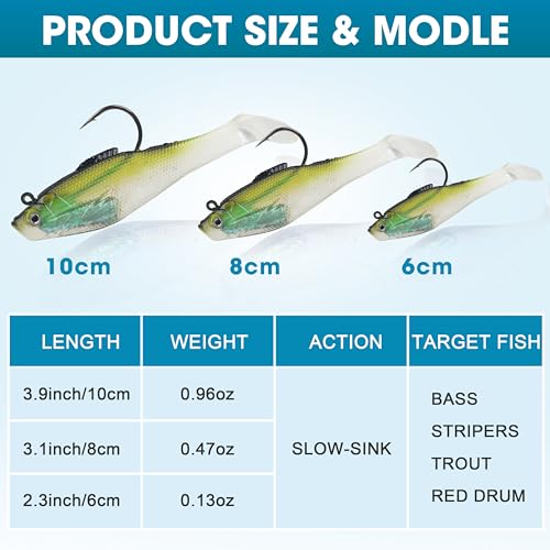 Soft Fishing Lures Pre-Rigged Swimbait Jig Head Paddle Tail Swim Baits Swim Shad Lures Soft Plastic Swimbait Bass Trout Walleye Sinking Baits Fishing Lures Kit for Saltwater Freshwater - color: 6pcs/pack, size: 10cm/3.94inch