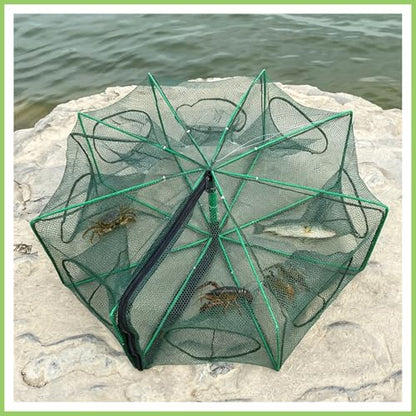 Foldable Fish Trap Net with 8 Holes, Collapsible Fishing Bait Trap for Minnow, Crab, Shrimp, Crawfish, 2 Pack