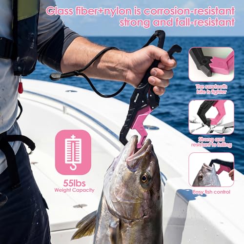 Fishing Tools Kit-Stainless Steel Fishing Pliers, Fish Lip Gripper, Multi-Functional Jaw Anti-Corrosion, Fishmen Must Have Fishing Gear - color: Pink