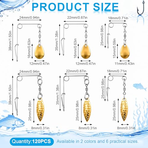 Junkin 120 Pcs Fishing Spinner Blades Kit Spinnerbait Smooth Spoons Lure Making Supplies Willow Leaf Teardrop Metal Fishing Lure Accessories for Bass Trout Pike Freshwater Saltwater Fish