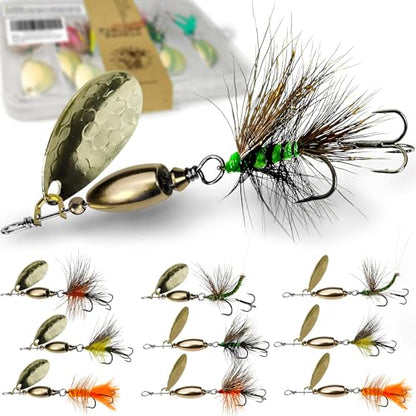 Trout Lures Rooster Bait Tail Fishing Spinnerbaits, Brass Hard Metal Spinner Baits Trout Fishing Lures for Bass Salmon Pike Freshwater Saltwater Lake River - color: A8-10pcs-1/4oz | 3/8oz