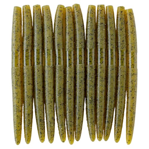 Senko Bait Soft Plastic Lures 5" Senkos 24 Pcs/100pcs for Wacky Rig Freshwater Fishing Green Pumpkin senko with Black Flake Pink Watermelon Double Color - style: Green Pumpkin Black Flake