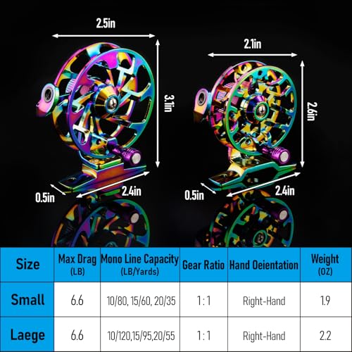 Alwonder Ice Fishing Reel Dazzling Color, CNC-Machined Aluminum Ultra-Lightweight and Durable Inline Ice Fishing Reel, Smooth Right Hand Ice Reels Fishing Gear - size: Size S